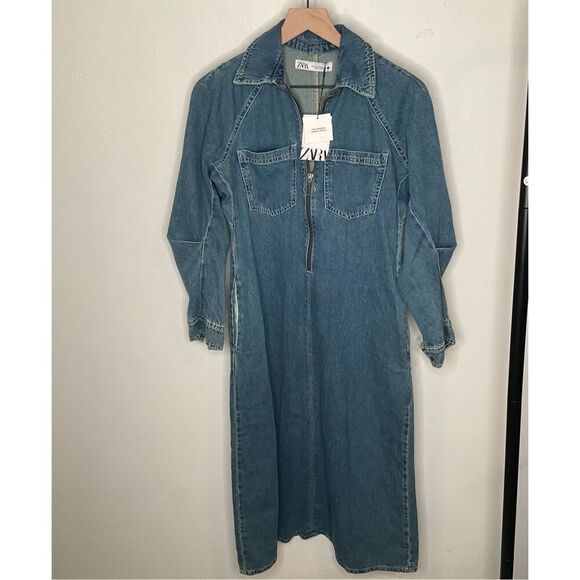 Zara Denim Minimalist Midi Dress - Picture 2 of 7